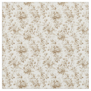 Soft Beige Toile mit Rose und Gartenblättern Stoff