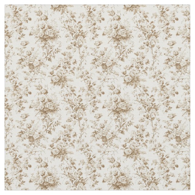 Soft Beige Toile mit Rose und Gartenblättern Stoff (Nahaufnahme)