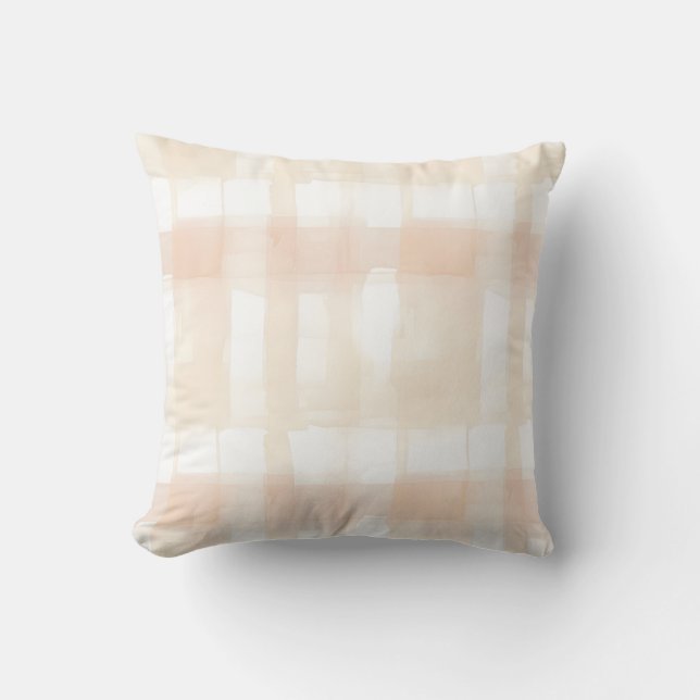 Soft Beige und Peach Watercolor Kariert Throw Kiss Kissen (Vorderseite)