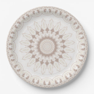 Soft Beige und White Mandala Medallion Pappteller