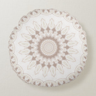 Soft Beige und White Mandala Medallion Rundes Kissen