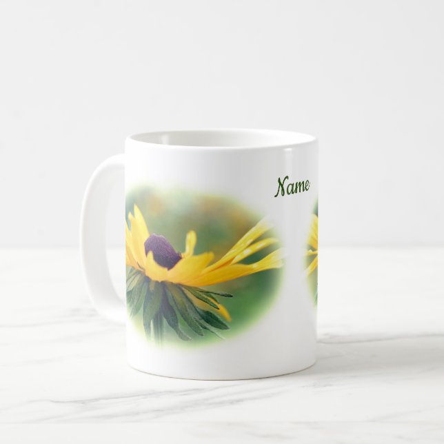 Soft Black Mit Augen Susan Blume Personalisiert Kaffeetasse (Vorderseite Links)