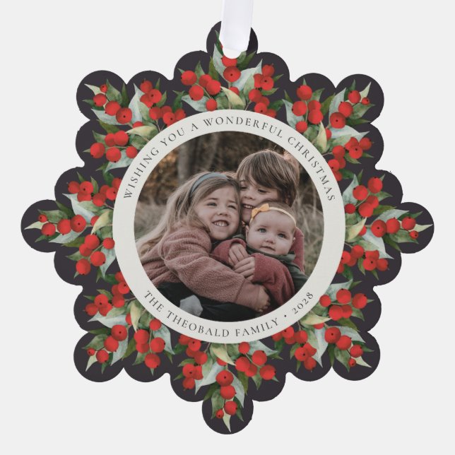 Soft Black Red Berries+Greenery Christmas Paper Ornament Karte (Vorderseite)