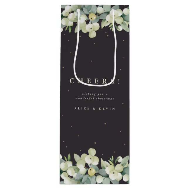 Soft Black Snowberry+Eukalyptus Christmas/Holiday Geschenktüte Für Weinflaschen (Vorderseite)