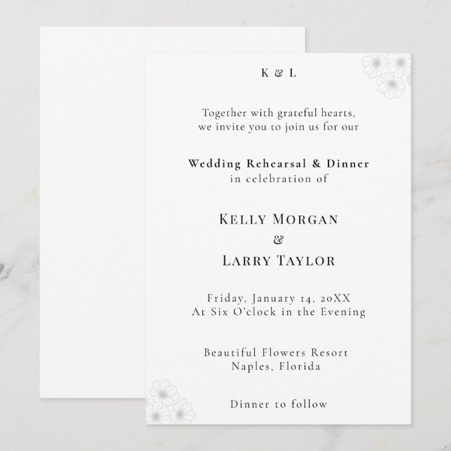 Soft Bloom Elegance Wedding Rehearsal Invitation Einladung (Vorne/Hinten)