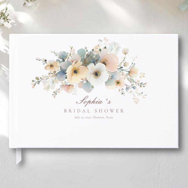 Soft Bloom Elegante Hochzeitsdusche Weiß Gästebuch (Soft Bloom Elegant Bridal Shower White Guest Book)