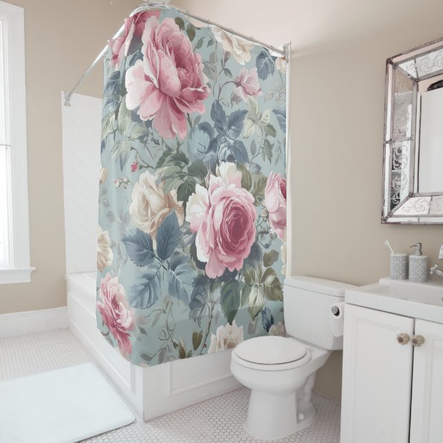 Soft Bloom Offene Rose Wasserfarbe Duschvorhang (Beispiel)