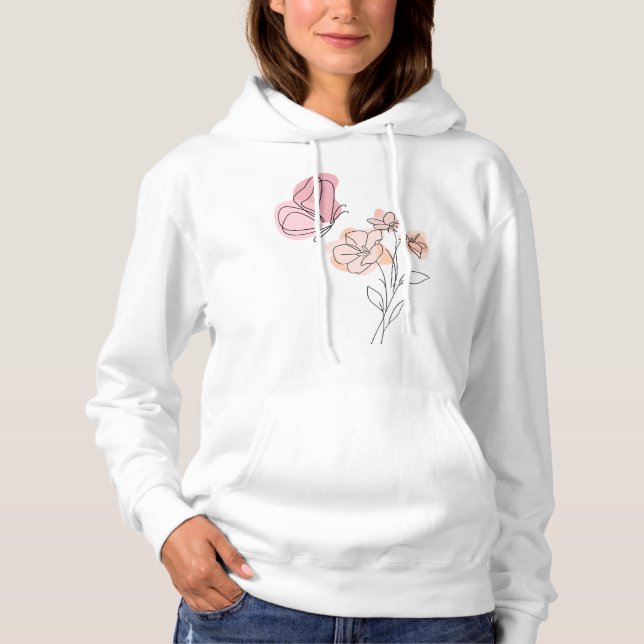 Soft Bloom Schmetterling – Minimale Linienkunst Hoodie (Vorderseite)