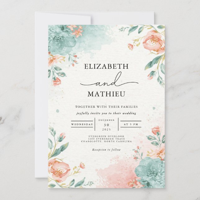 Soft Bloom Wash Botanische Hochzeit Einladung (Vorderseite)
