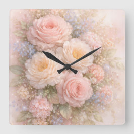 Soft Blossom Dreams  Quadratische Wanduhr