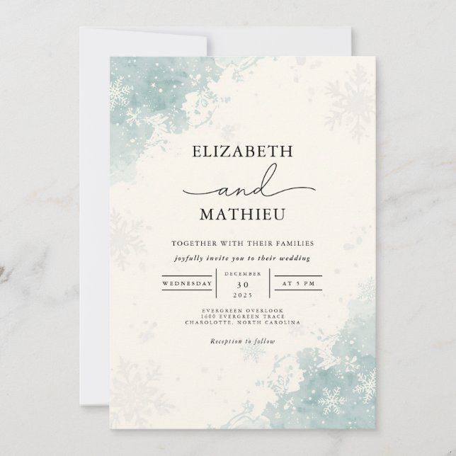 Soft Blue Abstrakt Floral Wedding Einladung (Vorderseite)