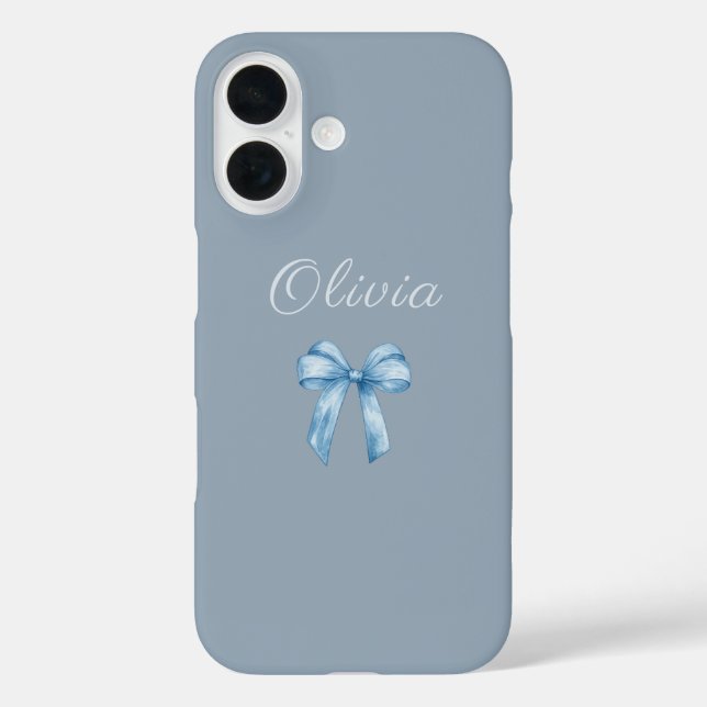 Soft Blue Aesthetic Bow with Custom Name Case-Mate iPhone Hülle (Rückseite)