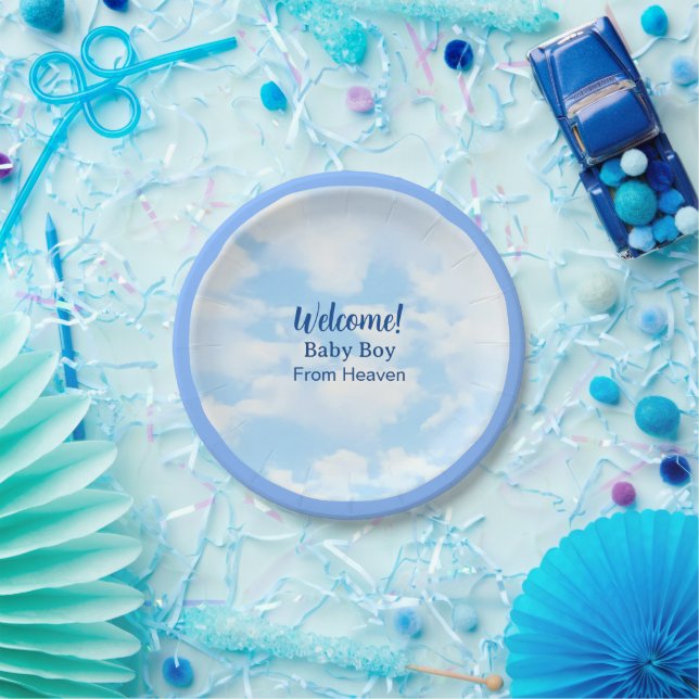 Soft Blue Baby Boy Clouds und Sky Baby Dusche Pappteller (Party)