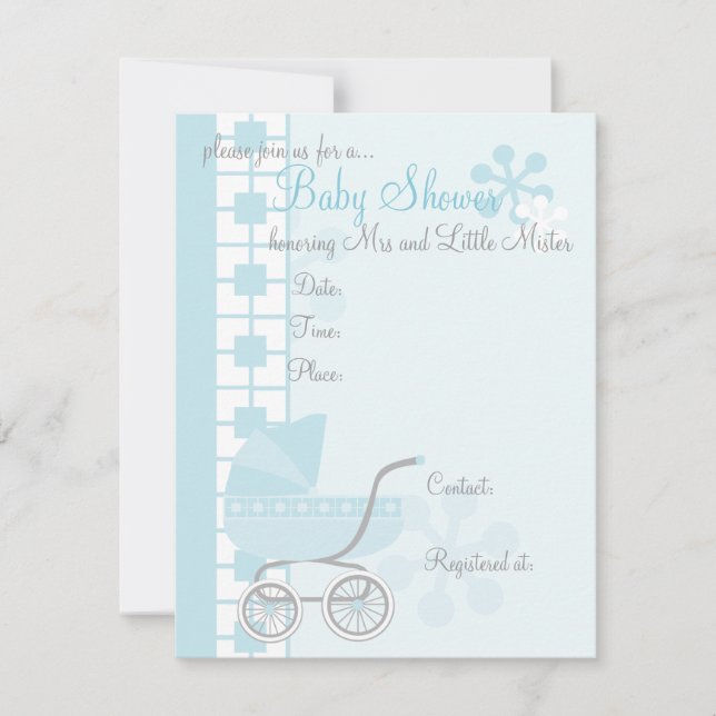 Soft Blue Baby Buggy Einladung (Vorderseite)