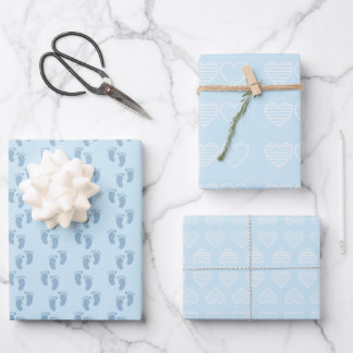 Soft Blue Baby Dusche Geschenkpapier Set