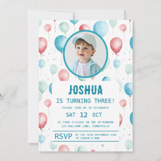 Soft Blue Balloons Kindergeburtstag Einladung