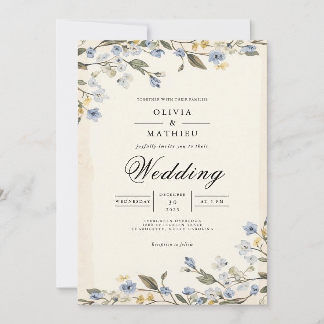 Soft Blue Blossom Arch Wedding Einladung (Vorderseite)