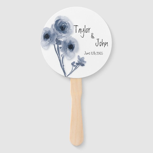 Soft Blue Blume Wedding Hand Fan Fächer (Vorderseite)