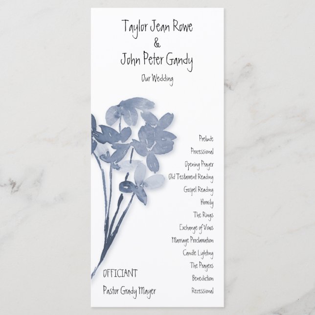 Soft Blue Blume Wedding Program Programm (Vorderseite)
