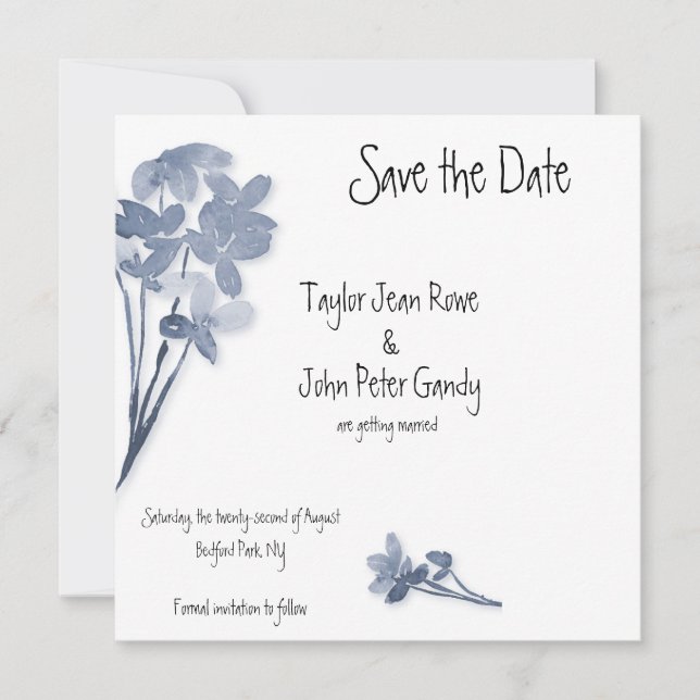 Soft Blue Blume Wedding Save the Date (Vorderseite)