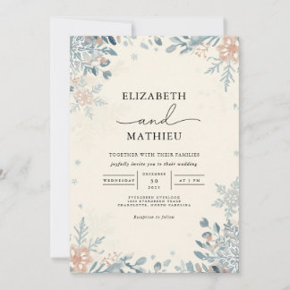 Soft Blue Botanical Frame Wedding Einladung