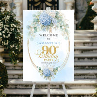 Soft Blue Botanical Gold 90. Geburtstag Willkommen