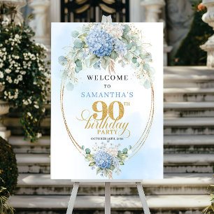 Soft Blue Botanical Gold 90. Geburtstag Willkommen Poster