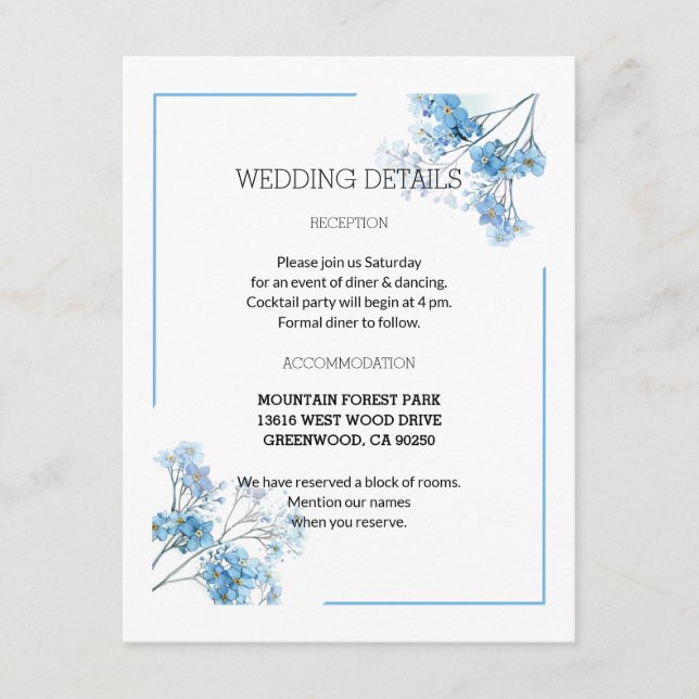 Soft Blue Botanical Watercolor Blume Hochzeit Begleitkarte (Vorderseite)