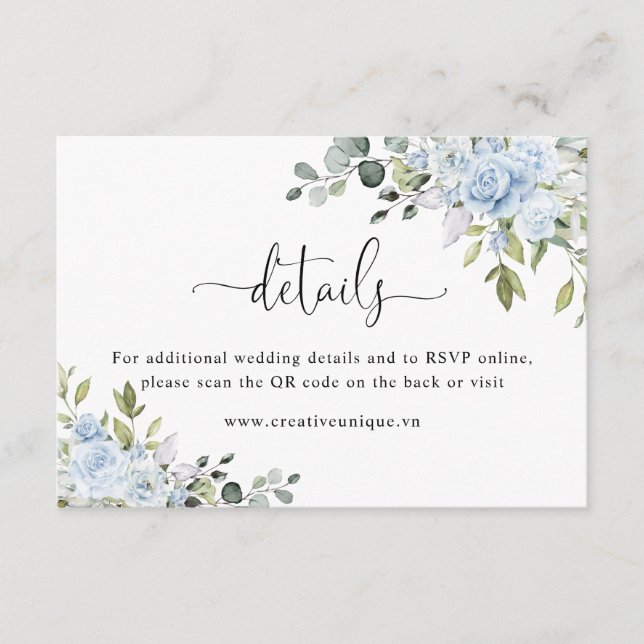 Soft Blue Botanical Website QR Code Details Begleitkarte (Vorderseite)
