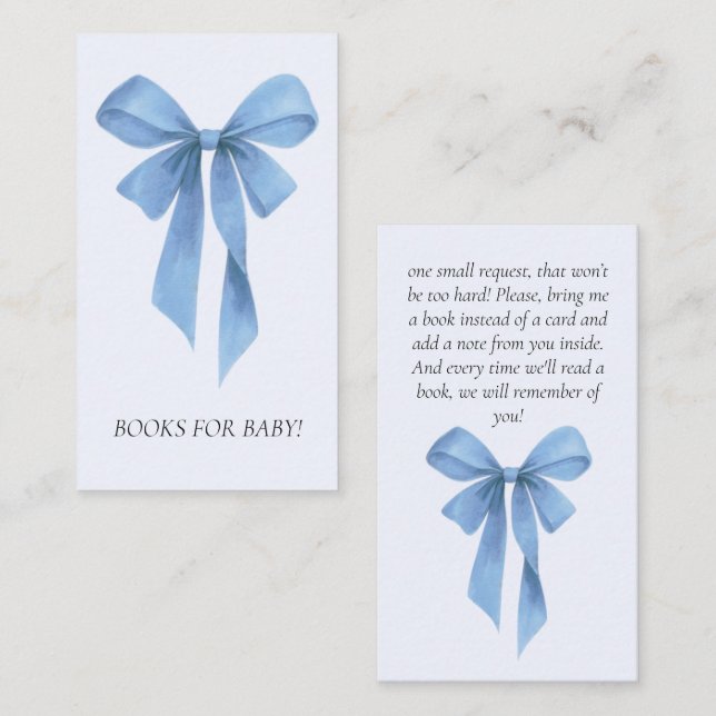 Soft Blue Bow Boy Baby Shower Books For Baby Begleitkarte (Vorne/Hinten)