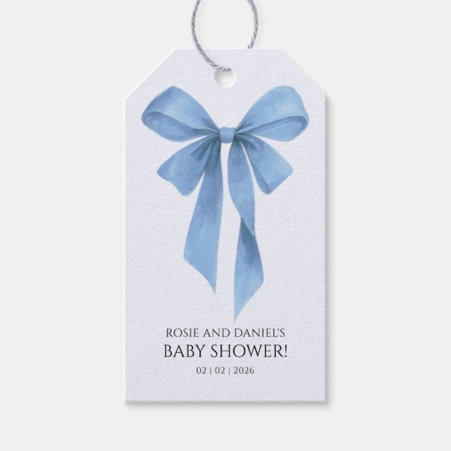 Soft Blue Bow Boy Baby Shower Geschenkanhänger (Vorderseite)