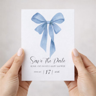 Soft Blue Bow Boy Baby Shower Save The Date