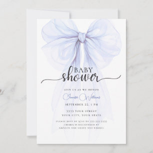 Soft Blue Bow Minimal Baby Dusche Einladung
