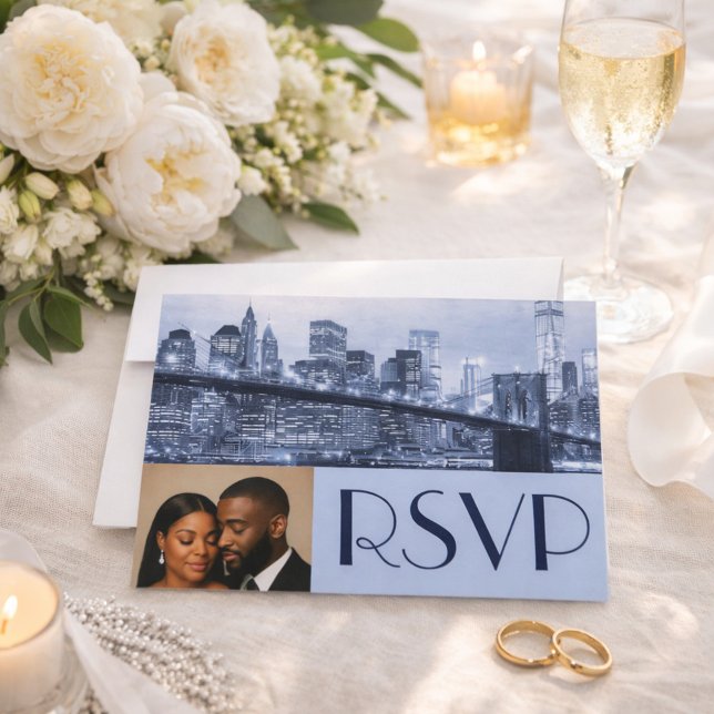 Soft Blue Brooklyn Bridge Wedding RSVP Einladung (Von Creator hochgeladen)