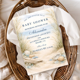 Soft Blue Coastal Baby Shower Einladung