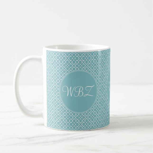 Soft Blue Custom Initials Kaffee Tasse (Links)