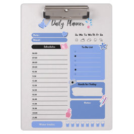 Soft Blue Daily Planner with Mood & Water Track Klemmbrett