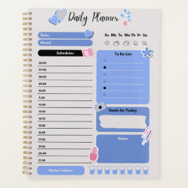 Soft Blue Daily Planner with Mood & Water Track Planer