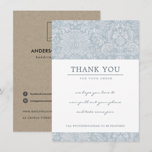 SOFT BLUE DAMASK PATTERN CORPORATE Business LOGO Dankeskarte (Vorne/Hinten)