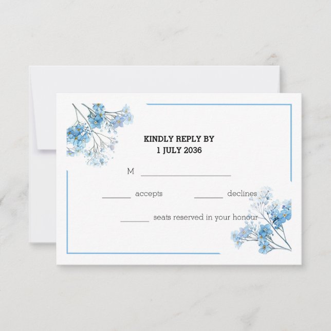 Soft Blue Elegant Watercolor Flowers Wedding RSVP (Vorderseite)