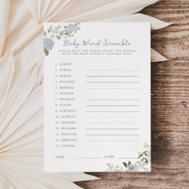 Soft Blue Floral Baby Word Scramble Card Einladung