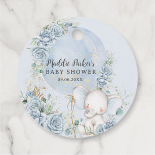 Soft Blue Floral Ballon Elephant Boy Baby Dusche Geschenkanhänger