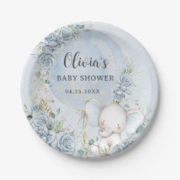 Soft Blue Floral Ballon Elephant Boy Baby Dusche