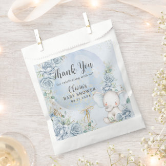 Soft Blue Floral Balloon Elephant Boy Baby Shower Geschenktütchen