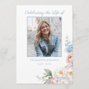 Soft Blue Floral Beerdigung Gedenkorden des Dienst Programm