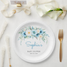 Soft Blue Floral Elegantes Baby Dusche Party