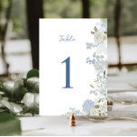 Soft Blue Floral Handschriftlich Tischnummer<br><div class="desc">Romantische und zarte weiche blaue Aquarellblume Tischnummer mit handgeschriebenem Skript.</div>