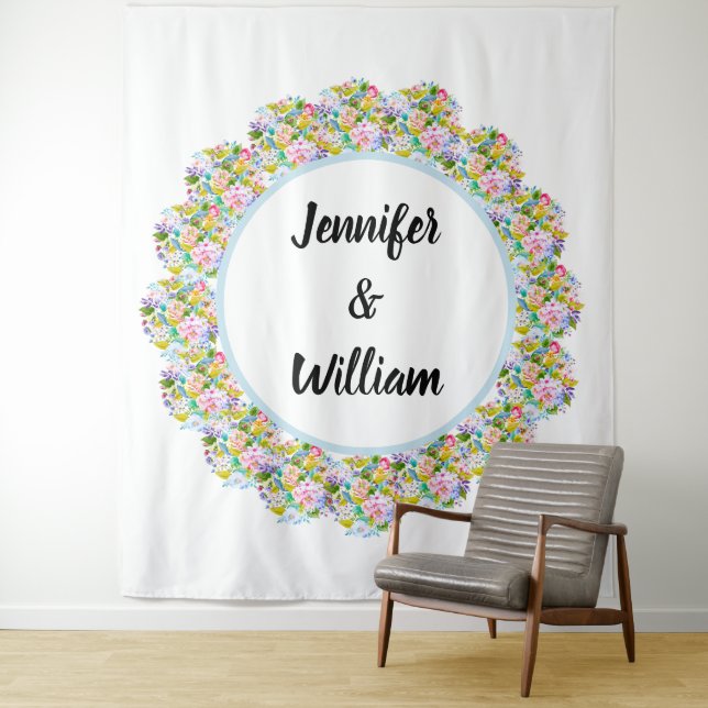 Soft Blue Floral Romantic Wedding Background Wandteppich (Beispiel)