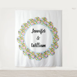 Soft Blue Floral Romantic Wedding Background Wandteppich