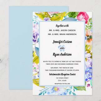 Soft Blue Floral Romantic Wedding Einladung